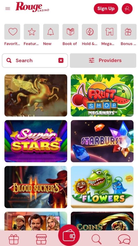 Search and play your favourite slot games including Starburst and Megaways in the app