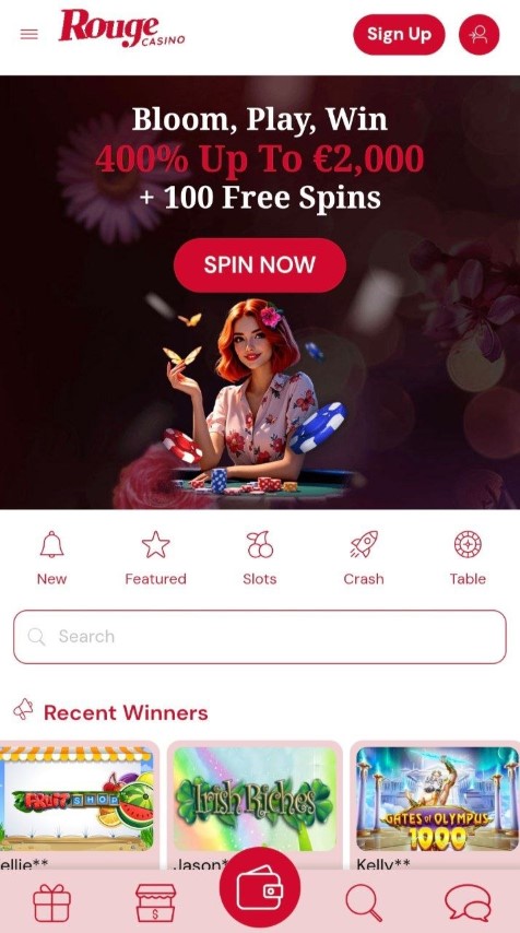 Join Rouge Casino and spin to win a welcome bonus of 400% up to €2,000 plus 100 free spins
