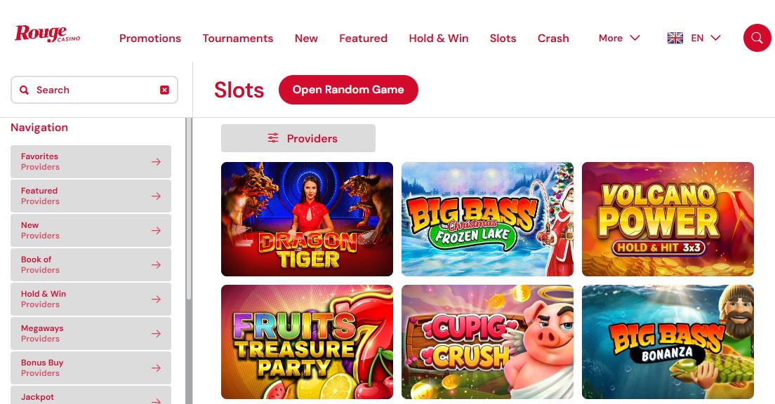 Play exciting slot games including Dragon Tiger and Volcano